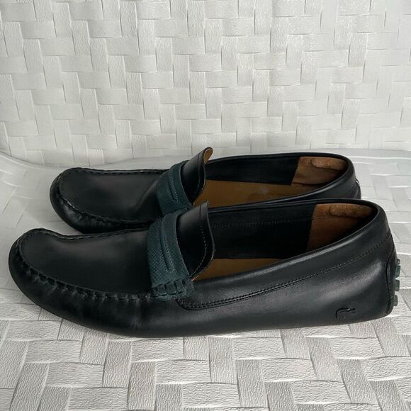 Lacoste Men's 11,5 Concours Black Leather Loafers Slip On Moccasins Driving - Picture 7 of 9